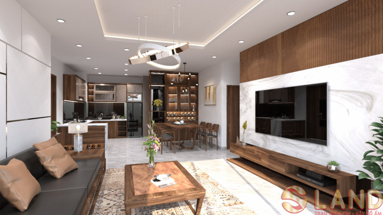 Căn hộ 3 phòng ngủ trở nên sang trọng, hiện đại hơn nhờ chất liệu gỗ tối màu