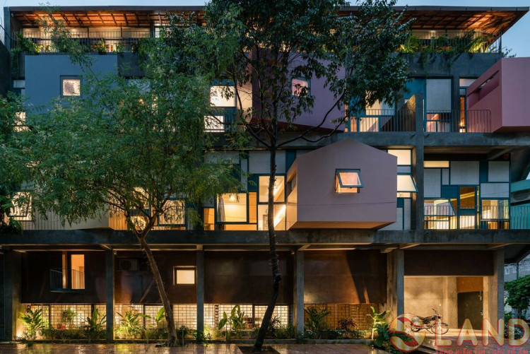 Dai An Apartment gây ấn tượng mạnh với những khối hộp “lồi lõm” đa sắc màu